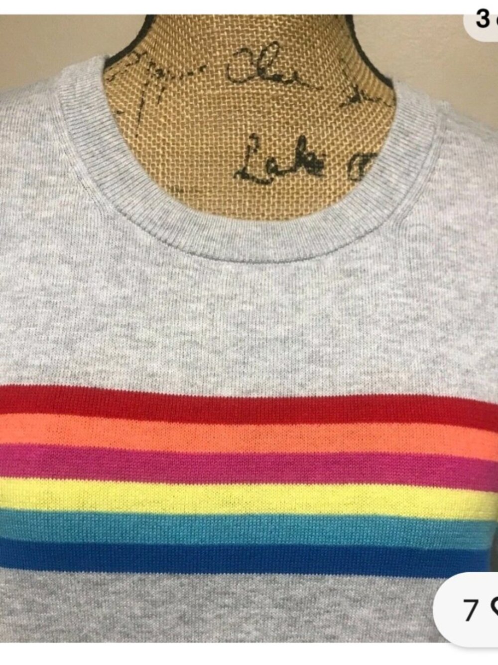 GAP Grey Rainbow stripe crewneck sweater 100% cotton Women's large EUC